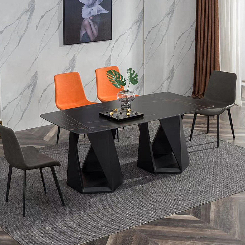 

63" Classic Minimalist Rectangle Stone Top Dining Table with Carbon Steel Base