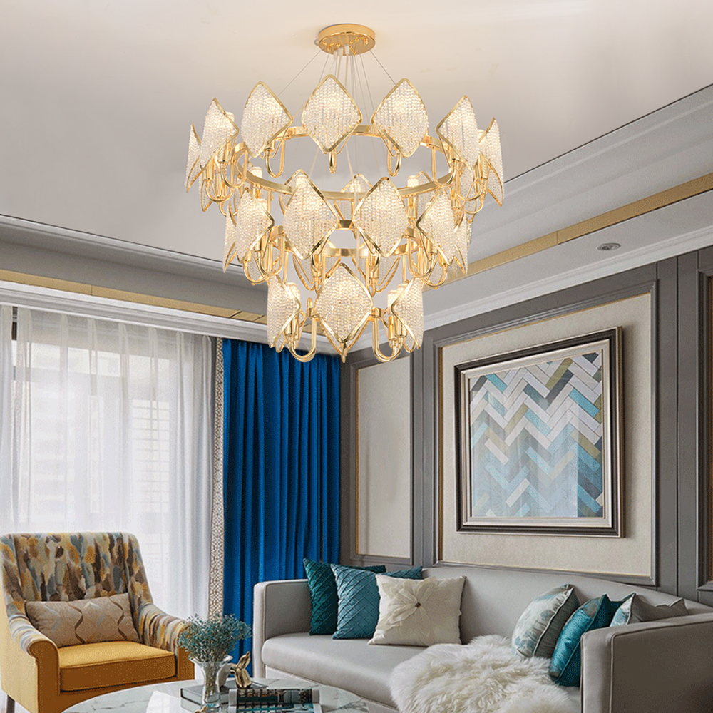 

Postmodern 3-Tier K9 Crystal Chandelier with Iron Frame in Gold