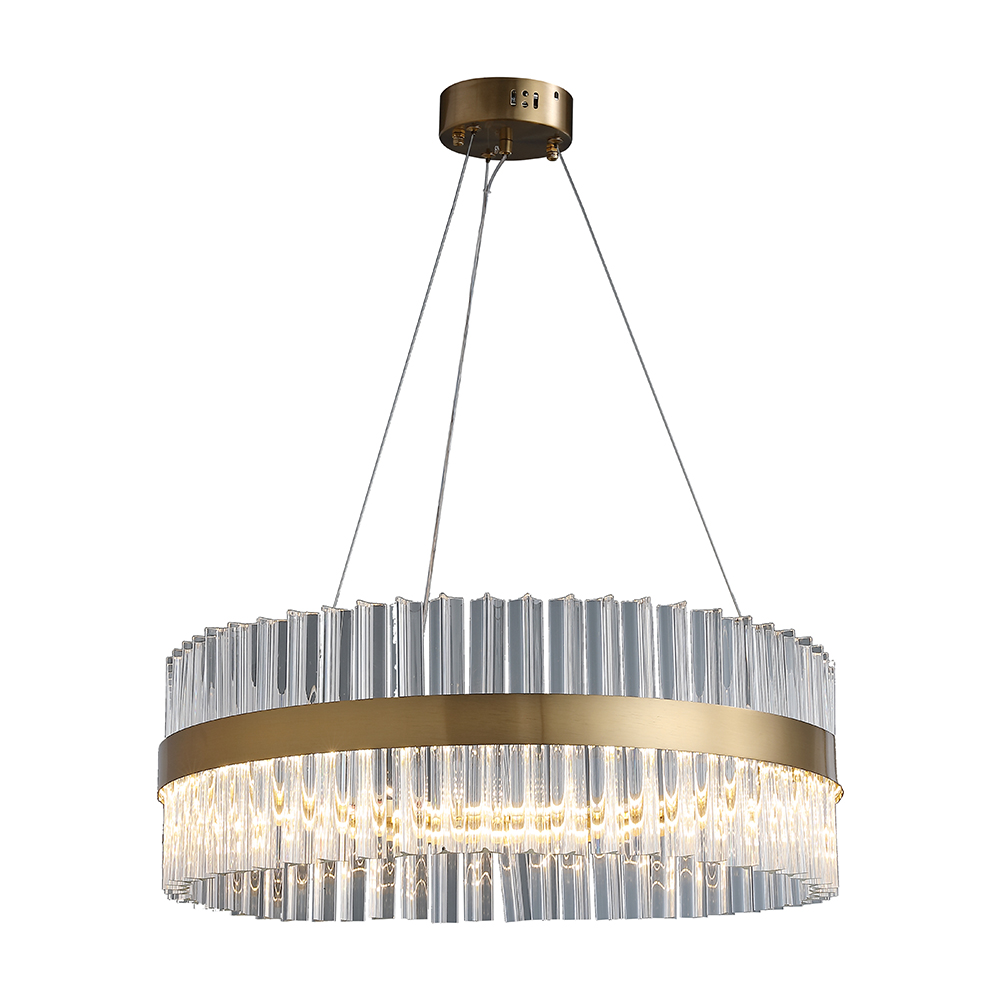 Modern Glass Chandelier with Round Frame in Brass and Adjustable Cables