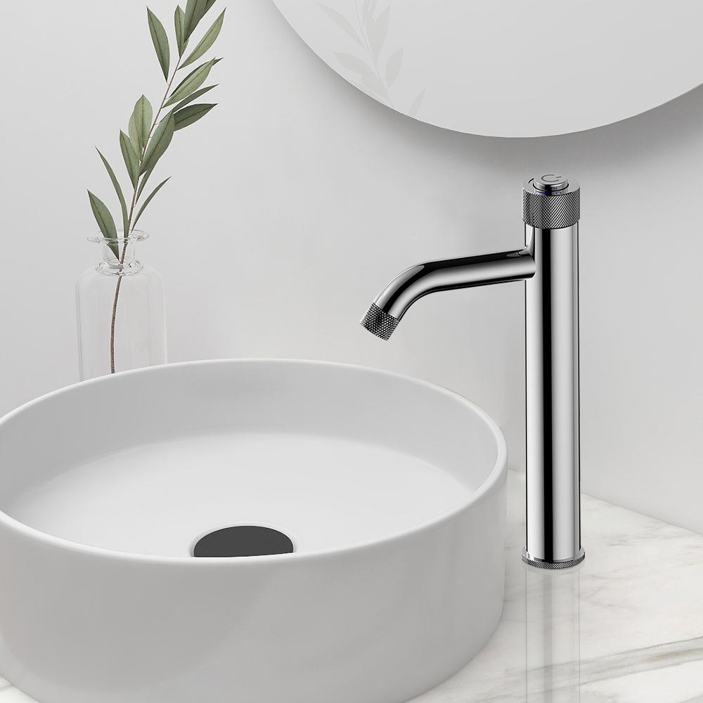 

Brass Bathroom Vessel Sink Faucet Swirling Spout Push Button Switch in Chrome