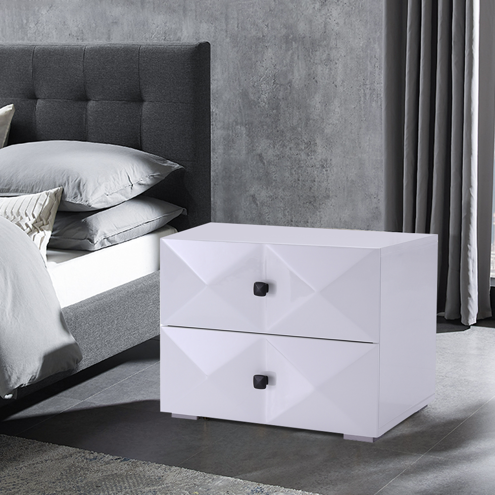 

Contemporary White Bedroom Nightstand in Rhomboid Style with Drawers