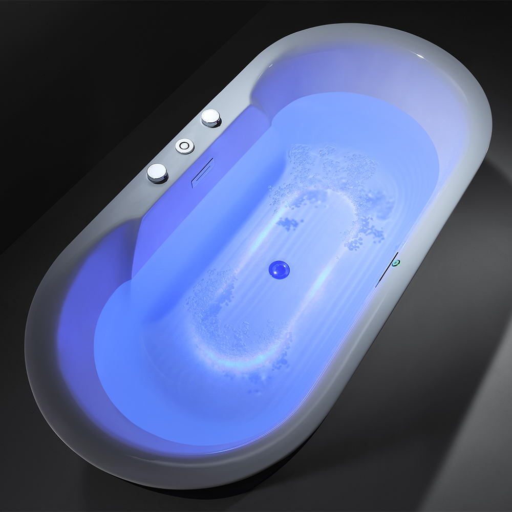 67" LED Acrylic Oval Micro Jets Air Bubble Freestanding Bathtub in