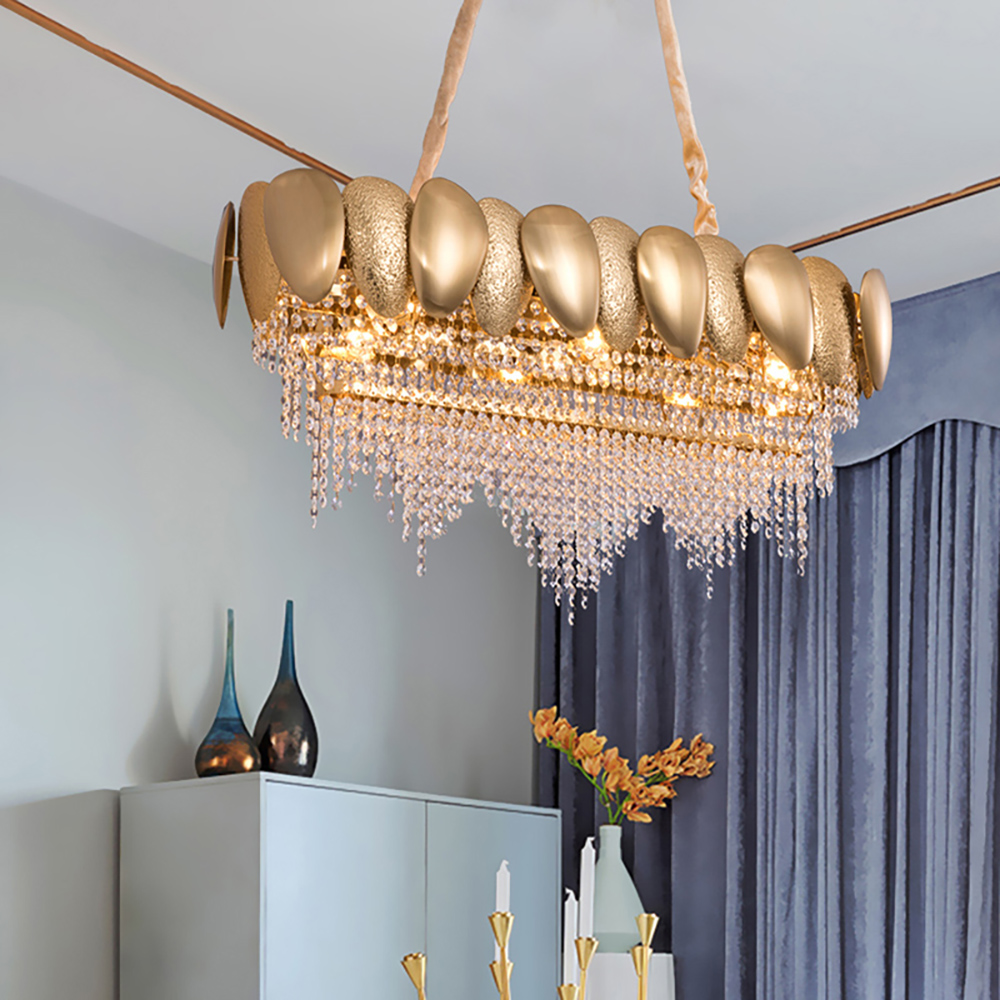 

Crystal Raindrop Kitchen Island Light with Creative Golden Egg Shade