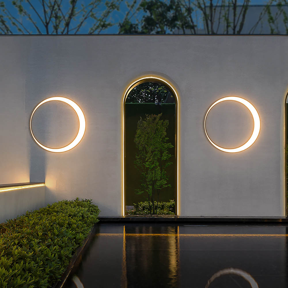 Postmordern Outdoor LED Wall Sconces Round Gray Waterproof Garden Lighting