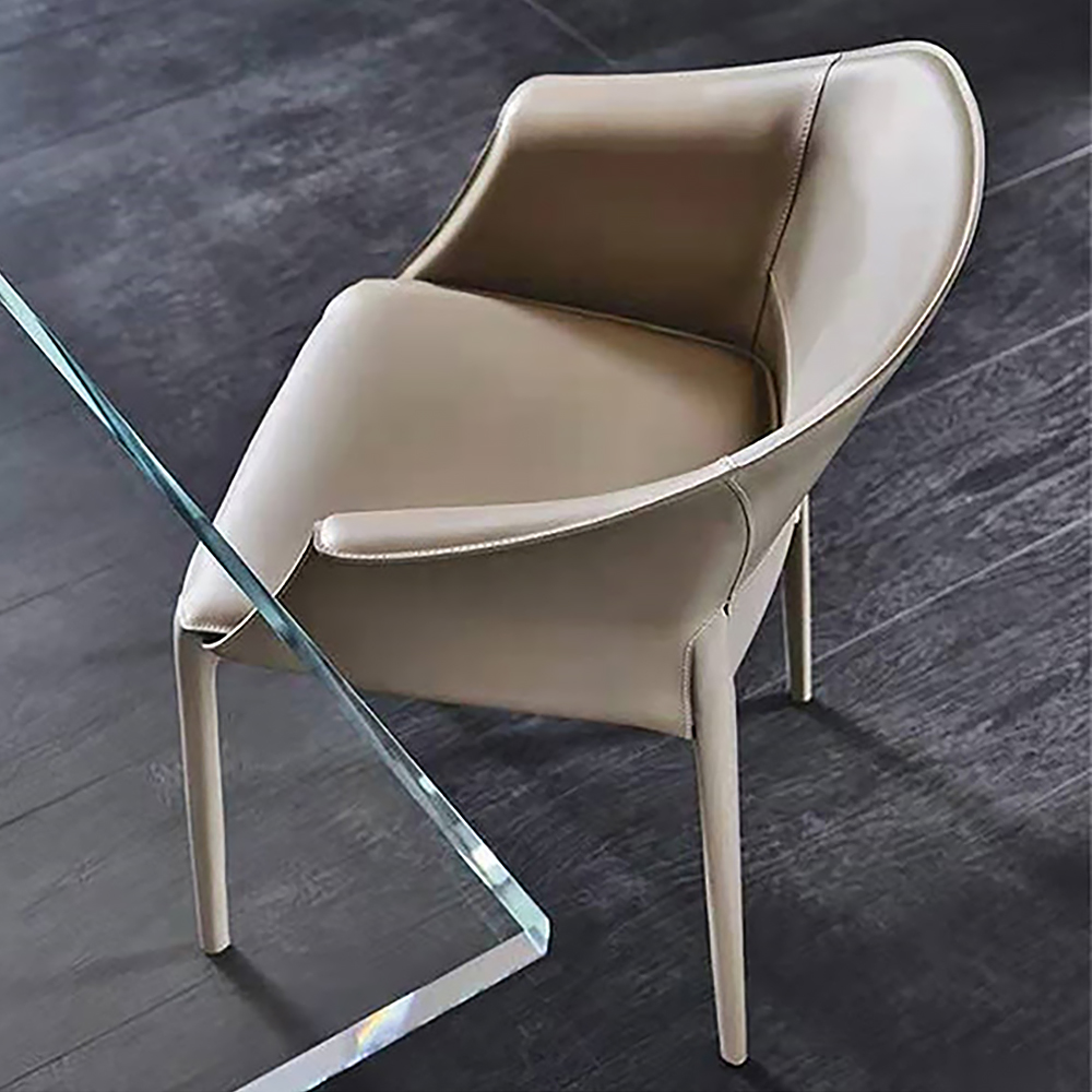 Khaki Modern Saddle Leather Upholstered Dining Chair with Metal Legs-Homary