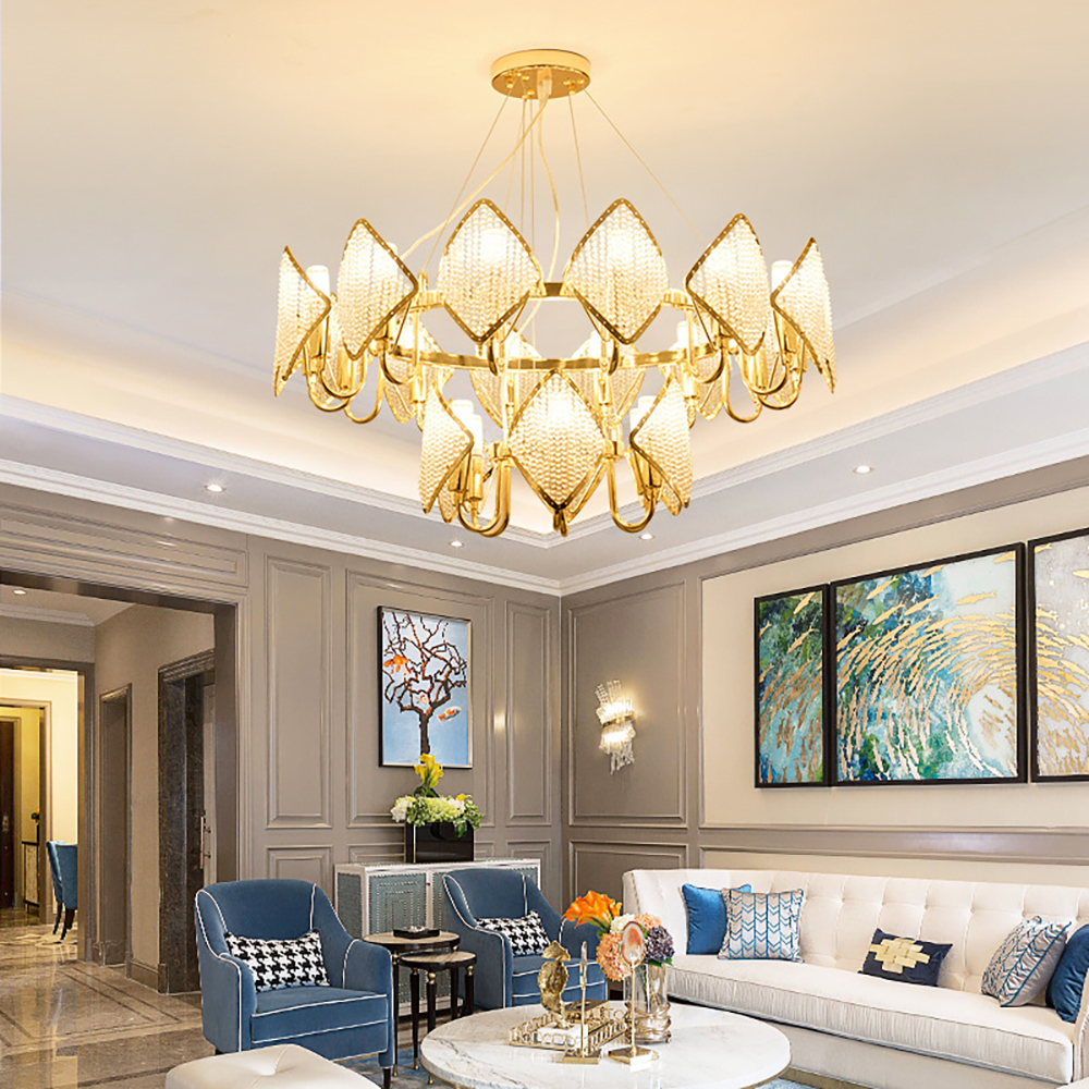 

Postmodern 2-Tier K9 Crystal Chandelier with Iron Frame in Gold