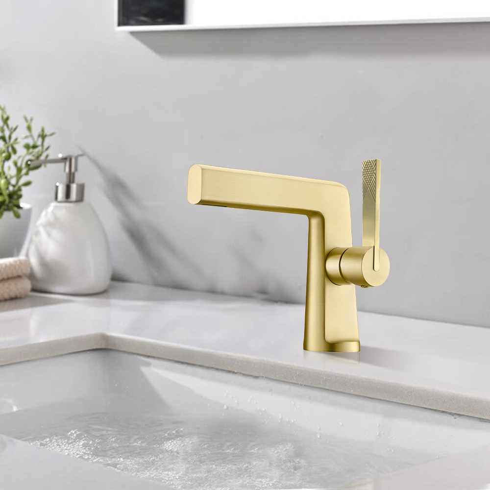 

Single Hole Bathroom Sink Faucet Solid Brass in Brushed Gold