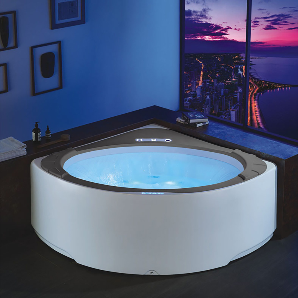 Image of 61'' Acrylic Sector LED Whirlpool Water Massage Bathtub in White & Gray