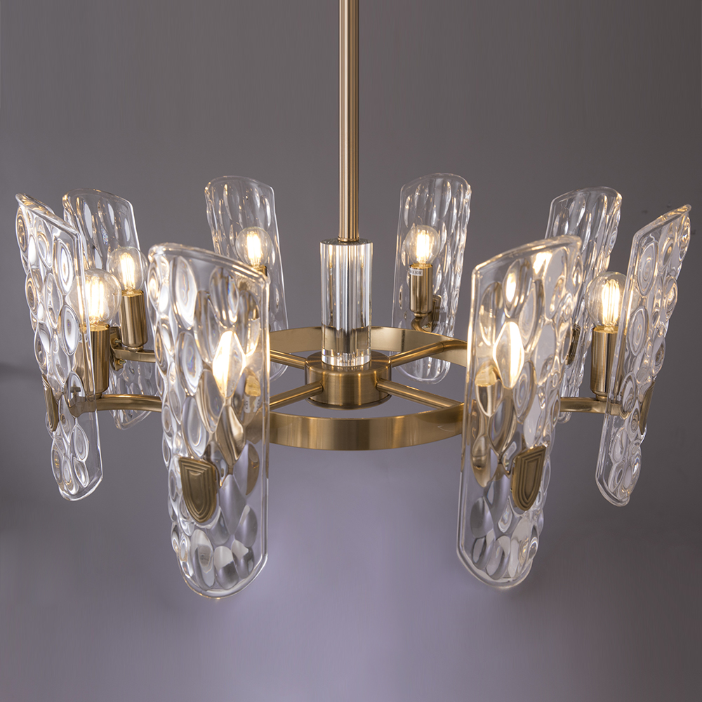 

Modern 16-Light Ring Chandelier with Water Ripple Glass Shade
