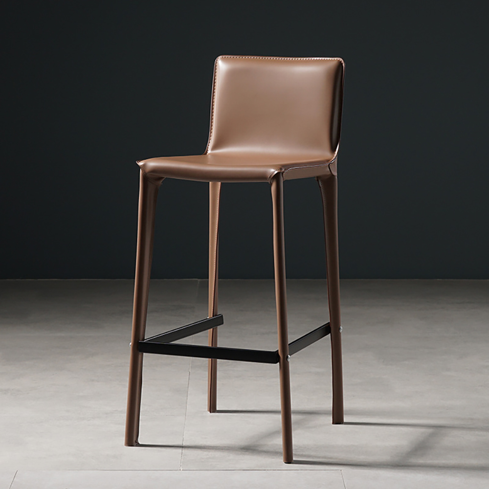 

Brown Modern Saddle Leather Upholstered Bar Stool with Metal Legs