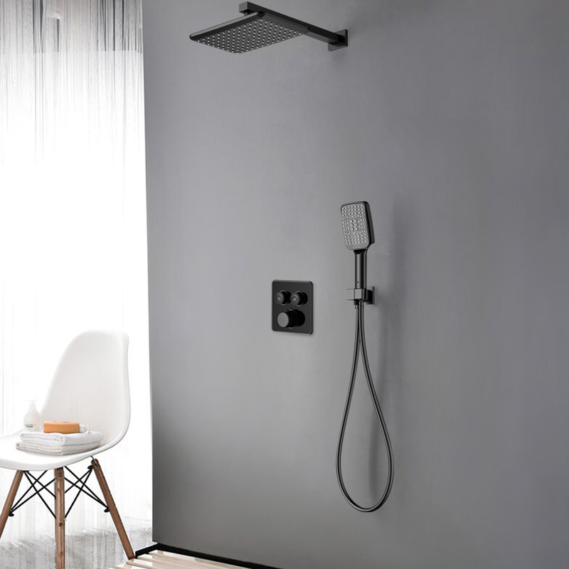 Square Rainfall Shower Set with Thermostatic Function in Black