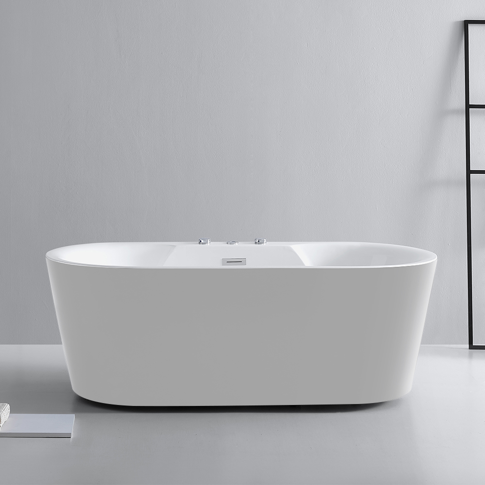 67" Led Acrylic Oval Micro Jets Air Bubble Freestanding Bathtub In White
