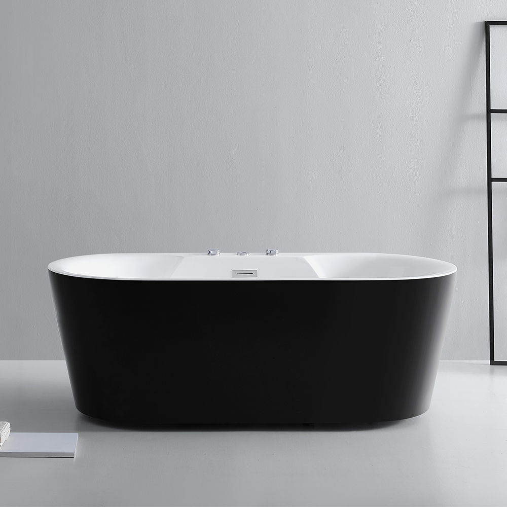 67" Led Acrylic Oval Micro Jets Air Bubble Freestanding Bathtub In White & Black
