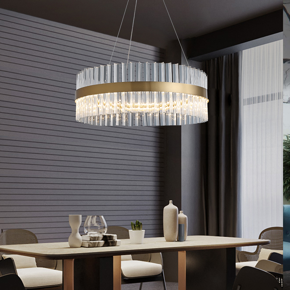Fixedo Modern Glass Chandelier with Round Frame in Brass and Adjustable Cables