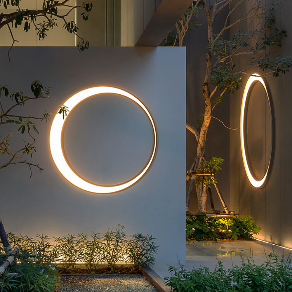 Image of Postmordern Outdoor LED Wall Sconces Round Gray Waterproof Garden Lighting