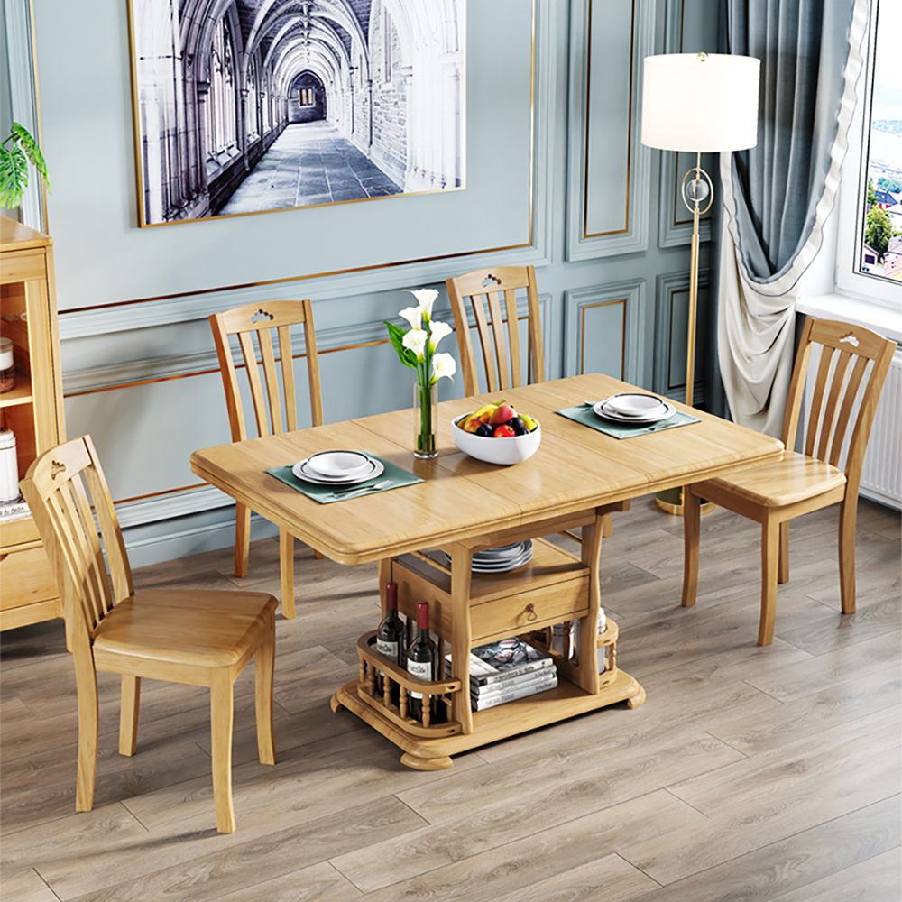 

51.2" Modern Extendable Oak Dining Table with Shelves & Drawers