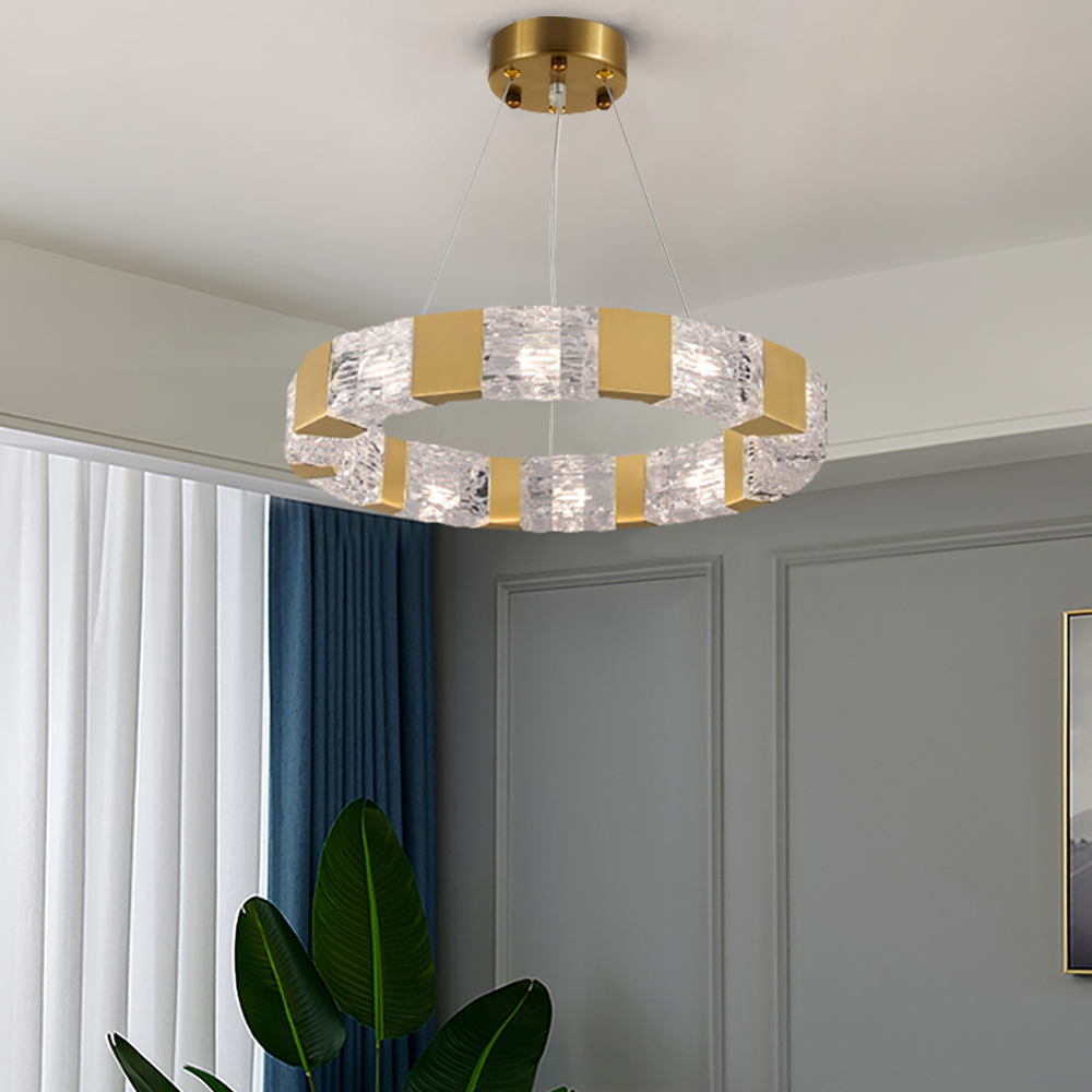 

Modern 10-Light Gold Circle Chandelier with Adjustable Cable