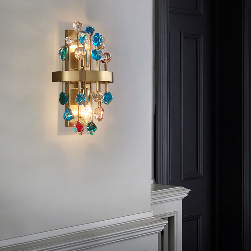 

Light Luxury Crystal Wall Light with Gold Back Plate for Entryway