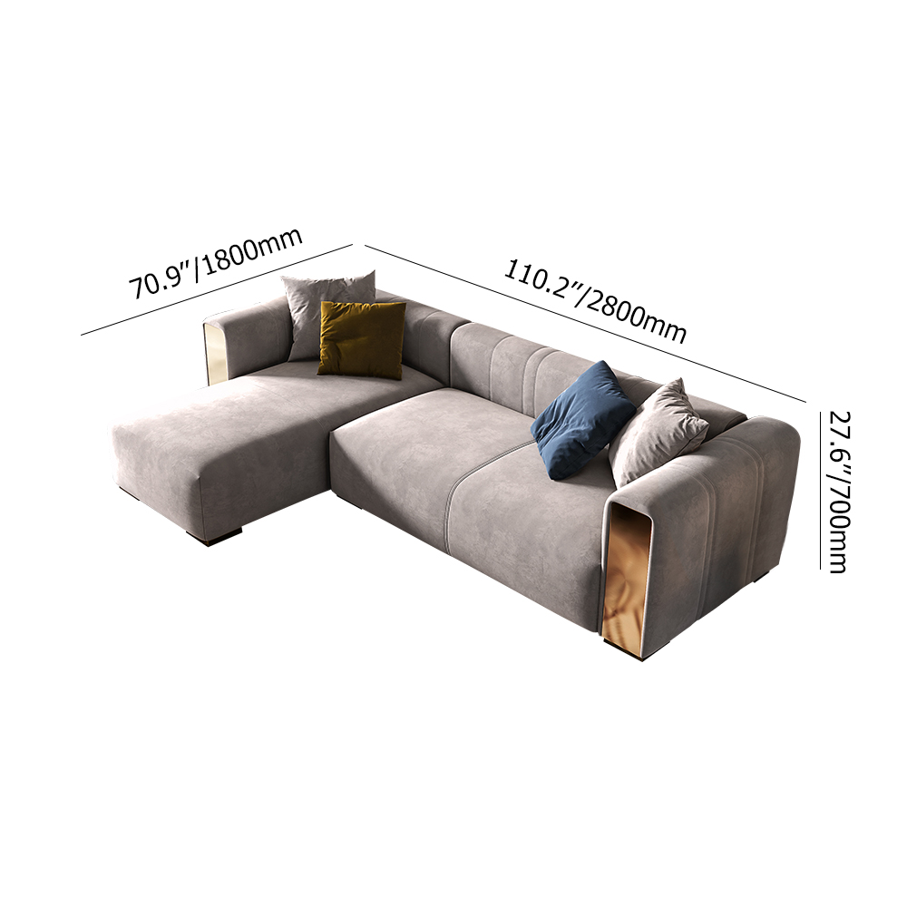 110.2" L-Shape Gray Velvet Upholstered Sectional Sofa with Left Chaise
