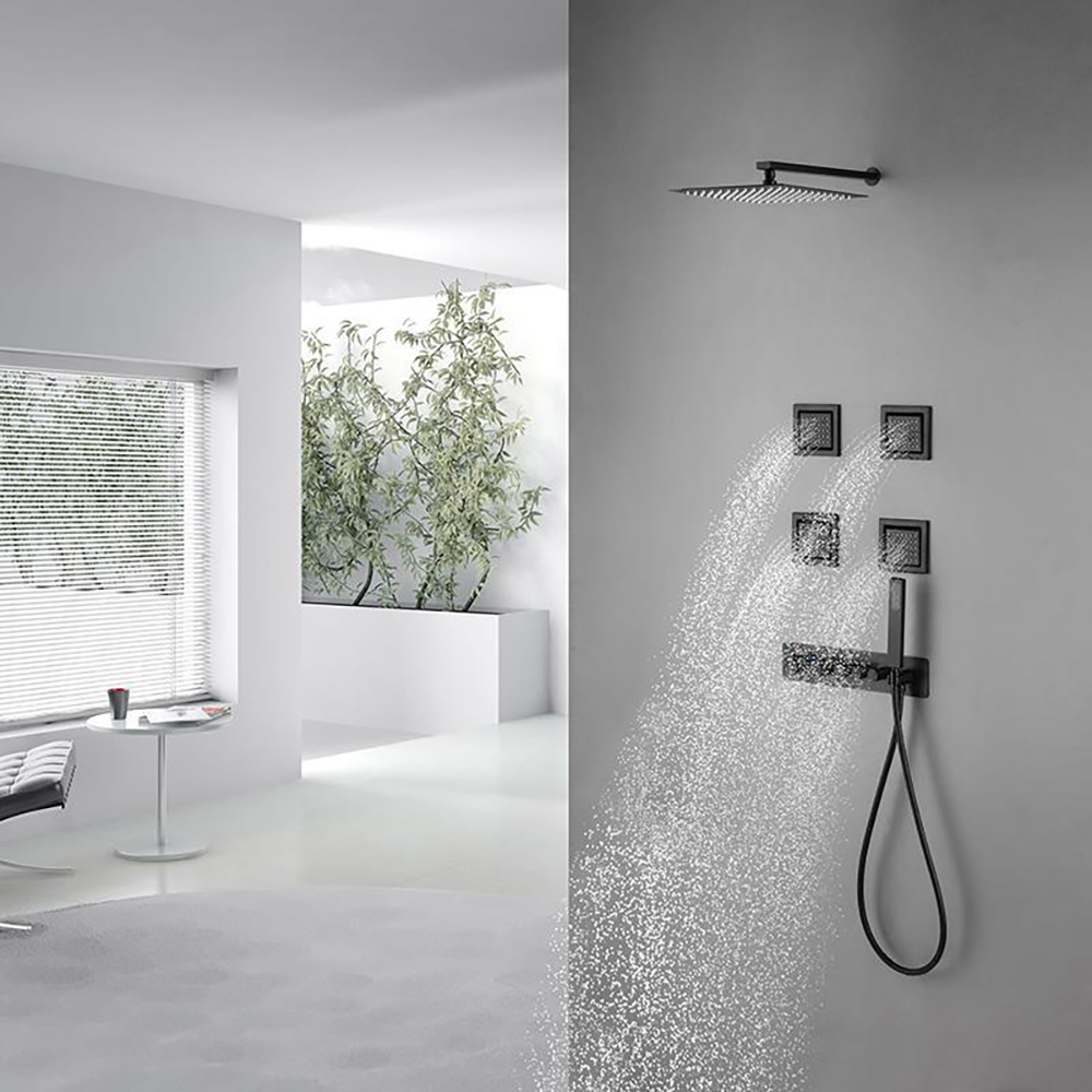 

Wall-Mounted 10" Shower System in Matte Black 3-Function Thermostatic