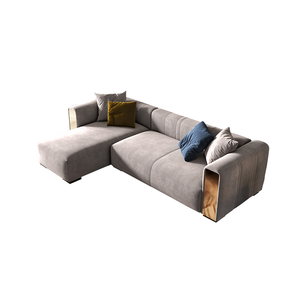 110.2" L-Shape Gray Velvet Upholstered Sectional Sofa with Left Chaise