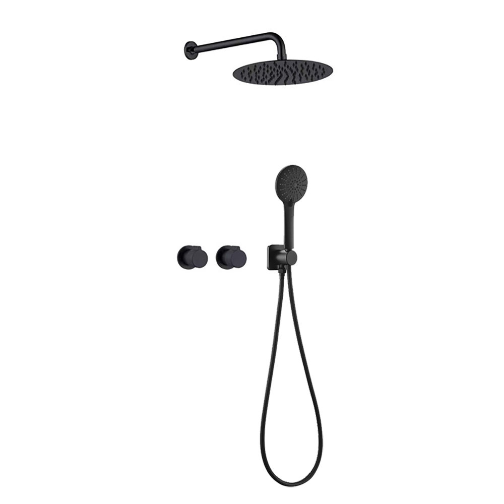 Wall-Mounted Round Double Functions Shower Set with Standard Mixer Valve in Black