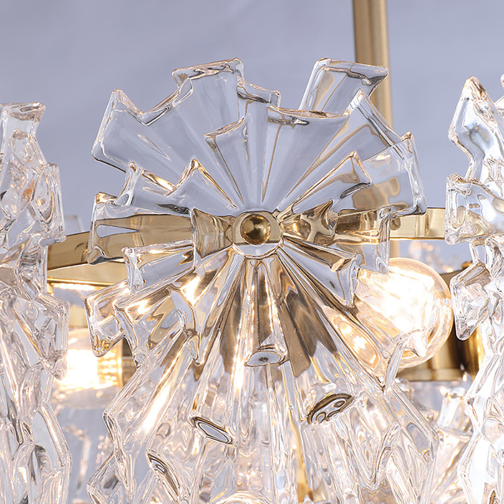 Modern 9-Light Snowflake Tiered Glass Chandelier in Brass