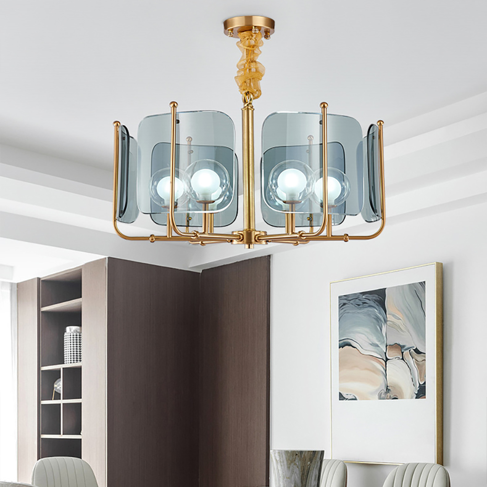 

Postmodern Gray 6-Light Chandelier Iron and Glass Frame