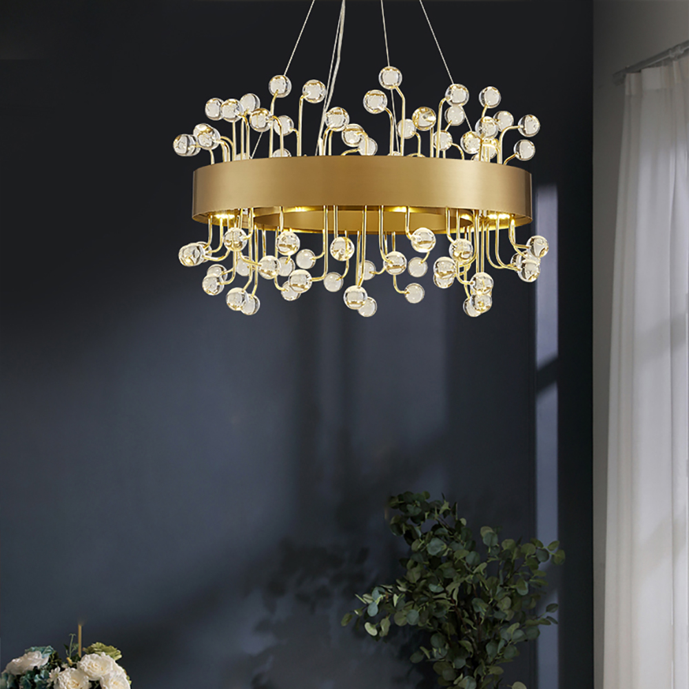 

Postmodern Round Crystal Chandelier with Stainless Steel Frame in Gold