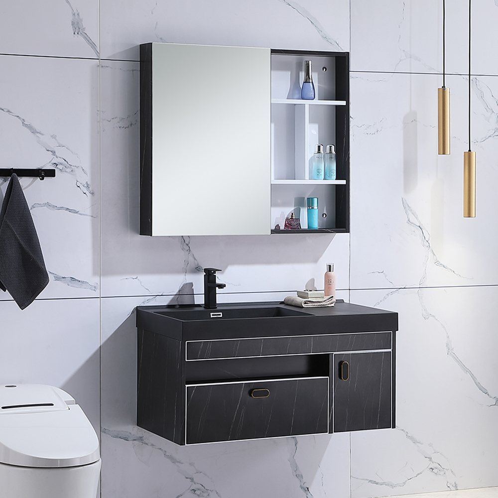39" Floating Bathroom Vanity Quartz Integral Sink & Medicine Cabinet Included