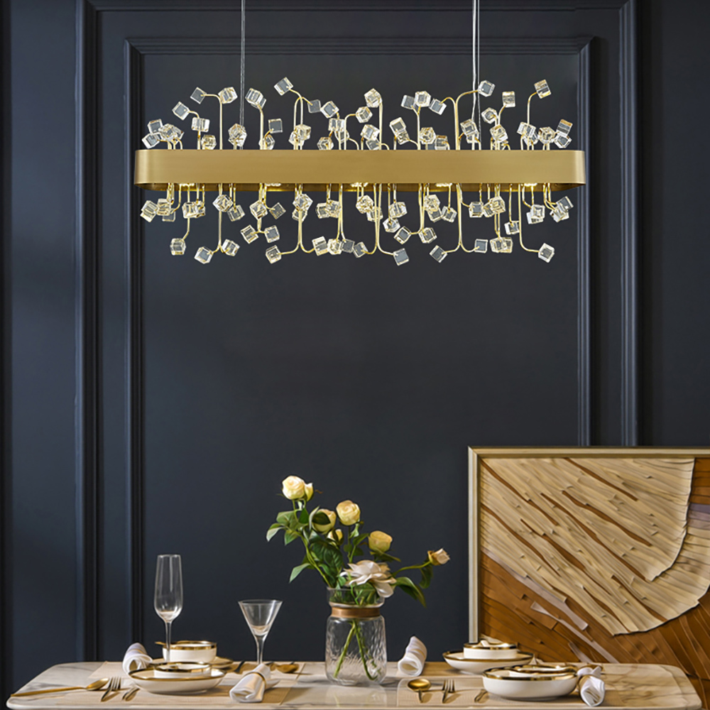 

Postmodern Crystal & Stainless Steel Kitchen Island Light in Gold