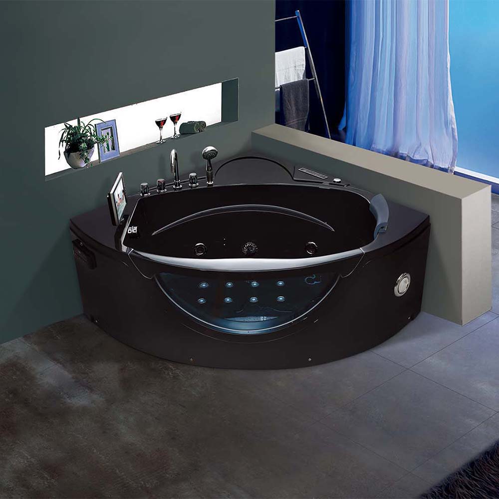 

57'' Acrylic Sector Whirlpool Jetted Hydromassage Bathtub with Lifting TV in Black
