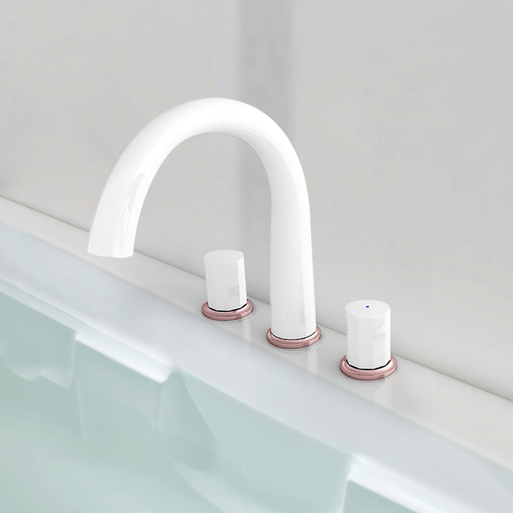 

White & Rose Gold Bathtub Faucet Solid Brass Double Knobs