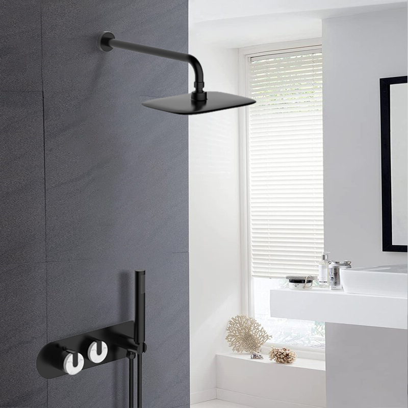 

Square Wall-Mounted Double Functions Shower System with Shower Head in Black