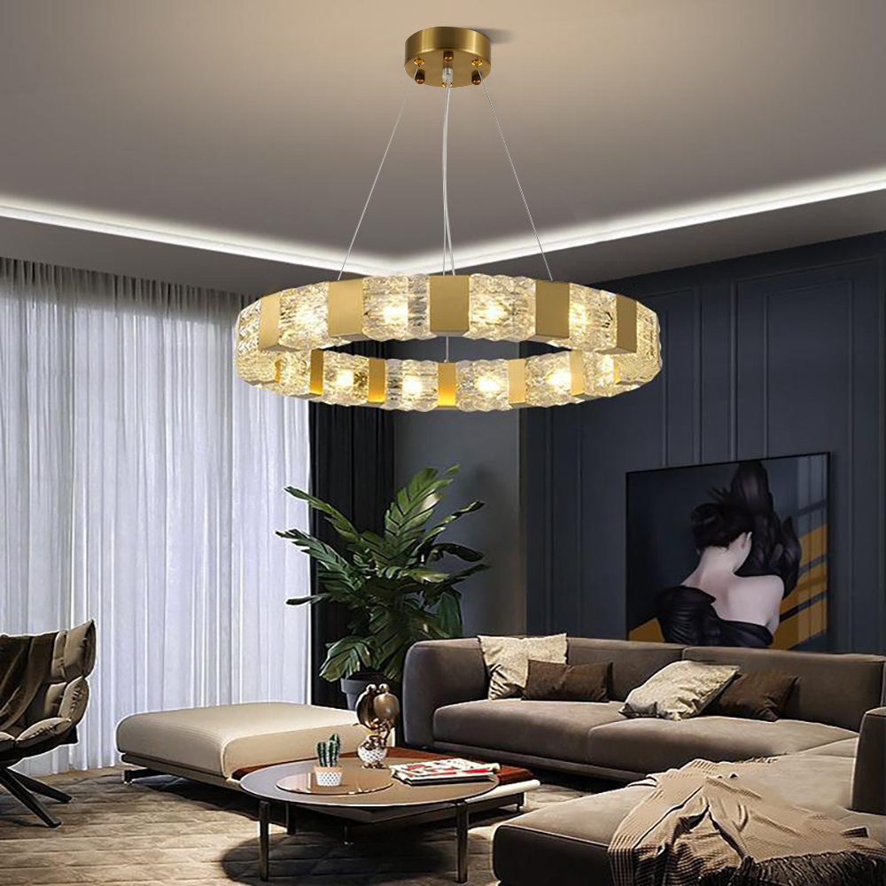 

Modern 12-Light Gold Circle Chandelier with Adjustable Cable