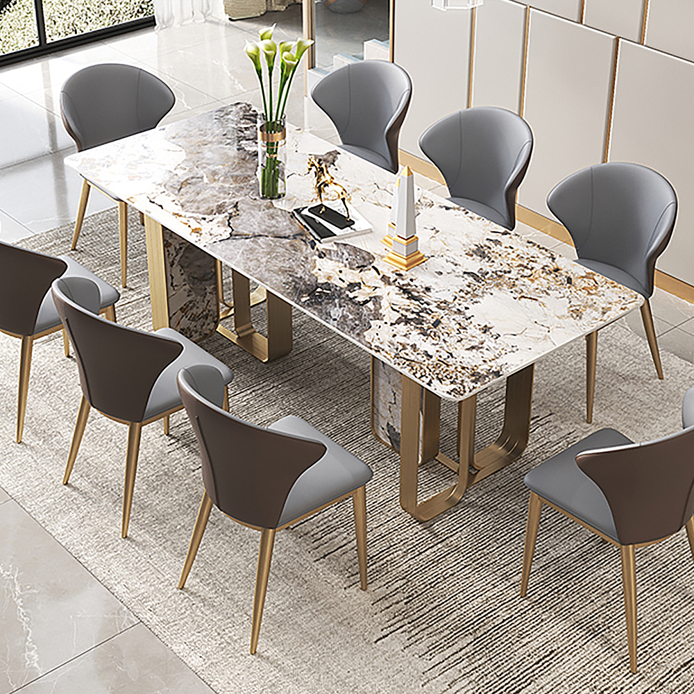 

79" Contemporary Rectangle Stone & Stainless Steel Dining Table