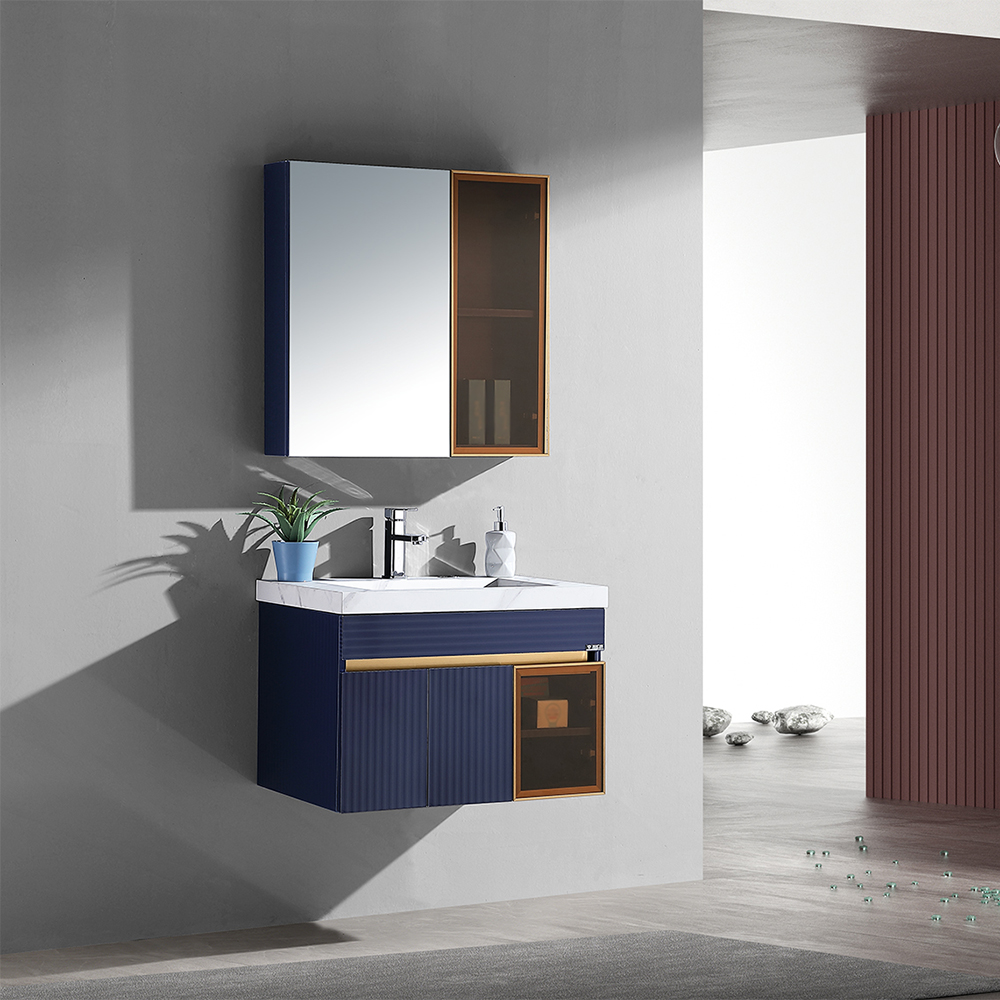 

28" Blue Floating Bathroom Vanity Set with Medicine Cabinet & Integral Sink