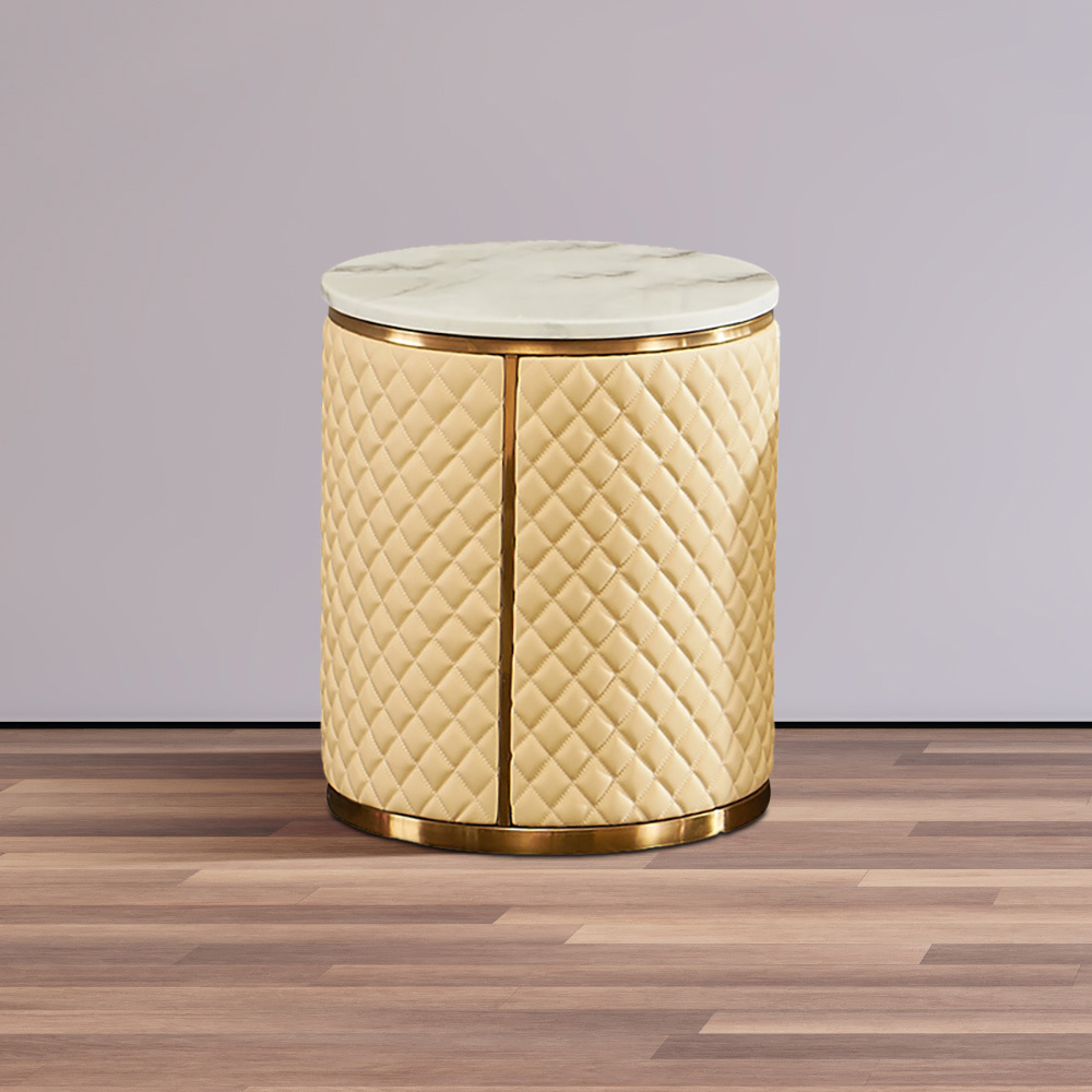 

Light Luxury Round Faux Marble Top End Table in White & Gold & Champagne