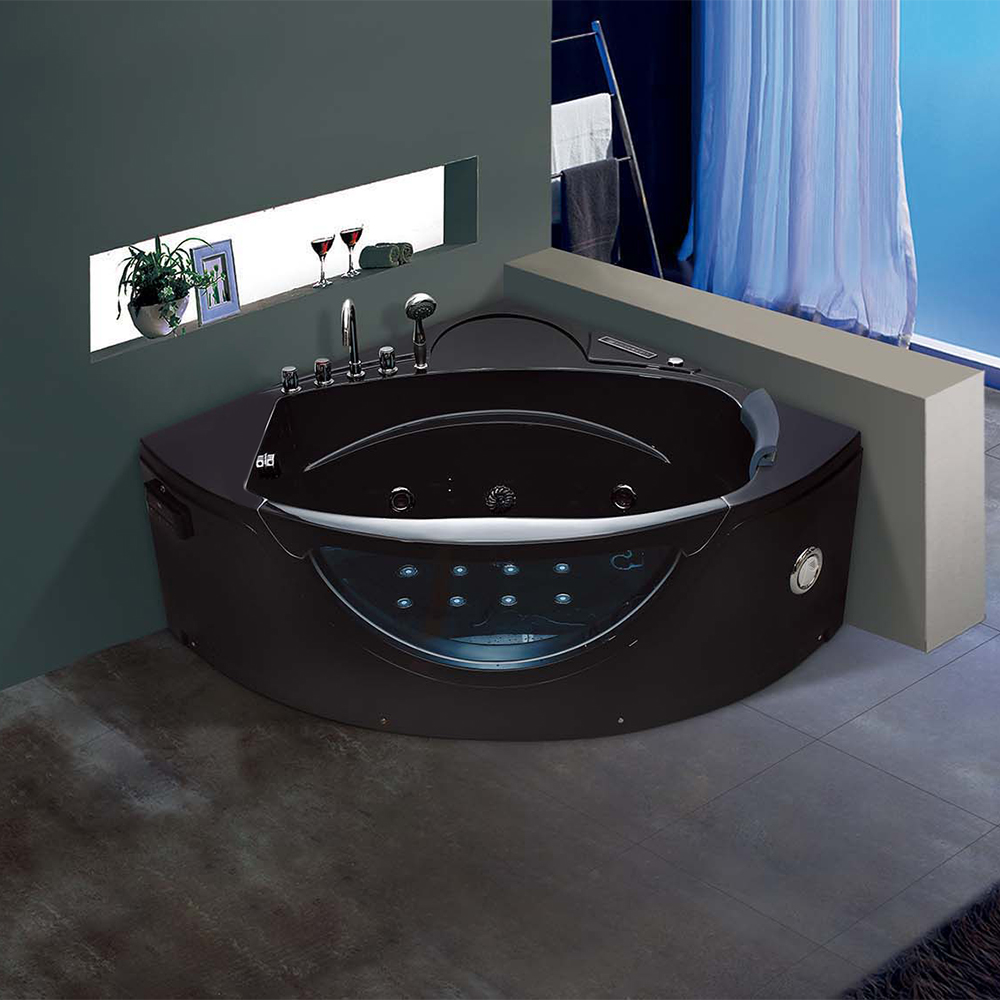 

57'' Acrylic Sector Whirlpool Jetted Hydromassage Bathtub in Black