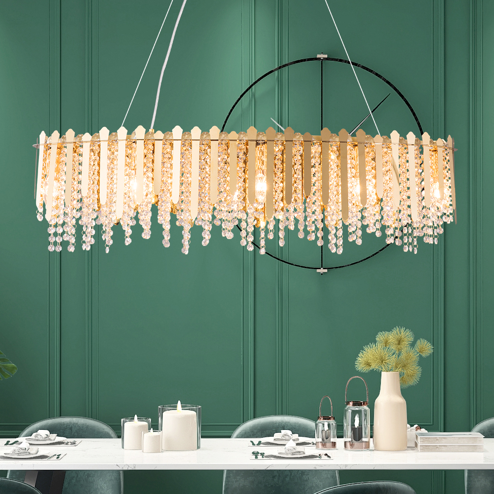 

Crystal Raindrop Kitchen Island Light with Iron Shade in Brass