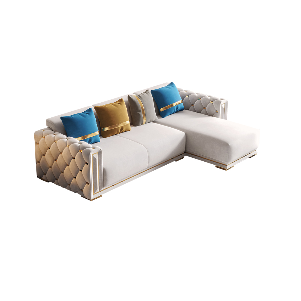 110.2" Modern Beige Sectional Sofa Loveseat with Chaise & Tufted Armrest