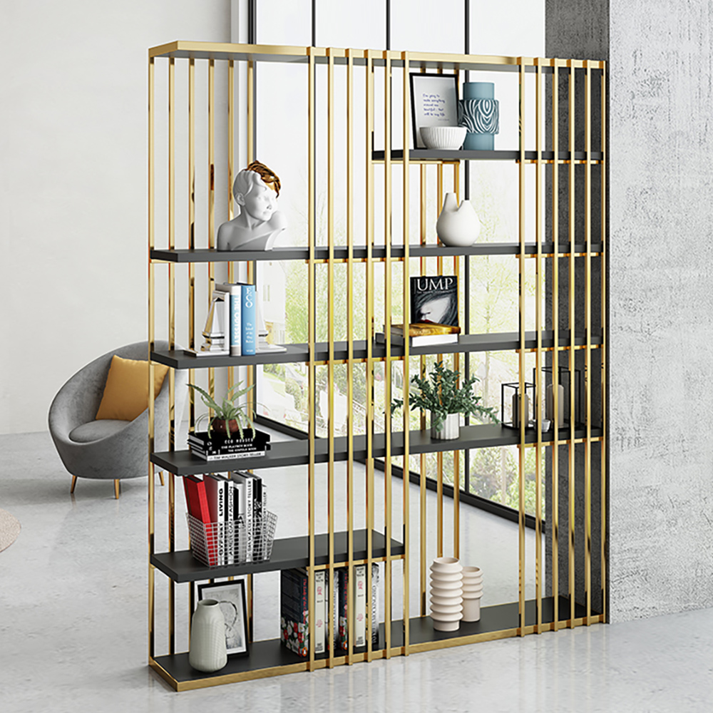 Modern Display 6-Tiered Etagere Bookshelf in Gold & Black