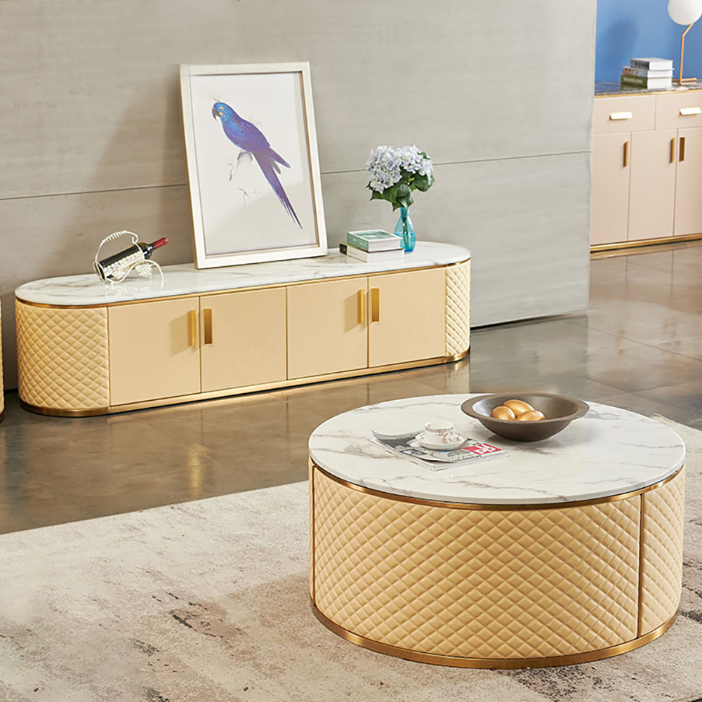 

2 Pieces Light Luxury Coffee Table & TV Stand Set with Storages
