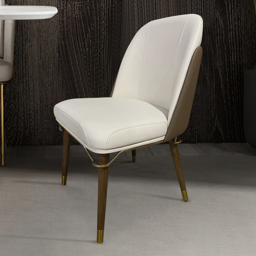 Ensemble de 2 chaises de salle à manger modernes Beige et café rembourrées en polyuréthane avec pieds en acier inoxydable