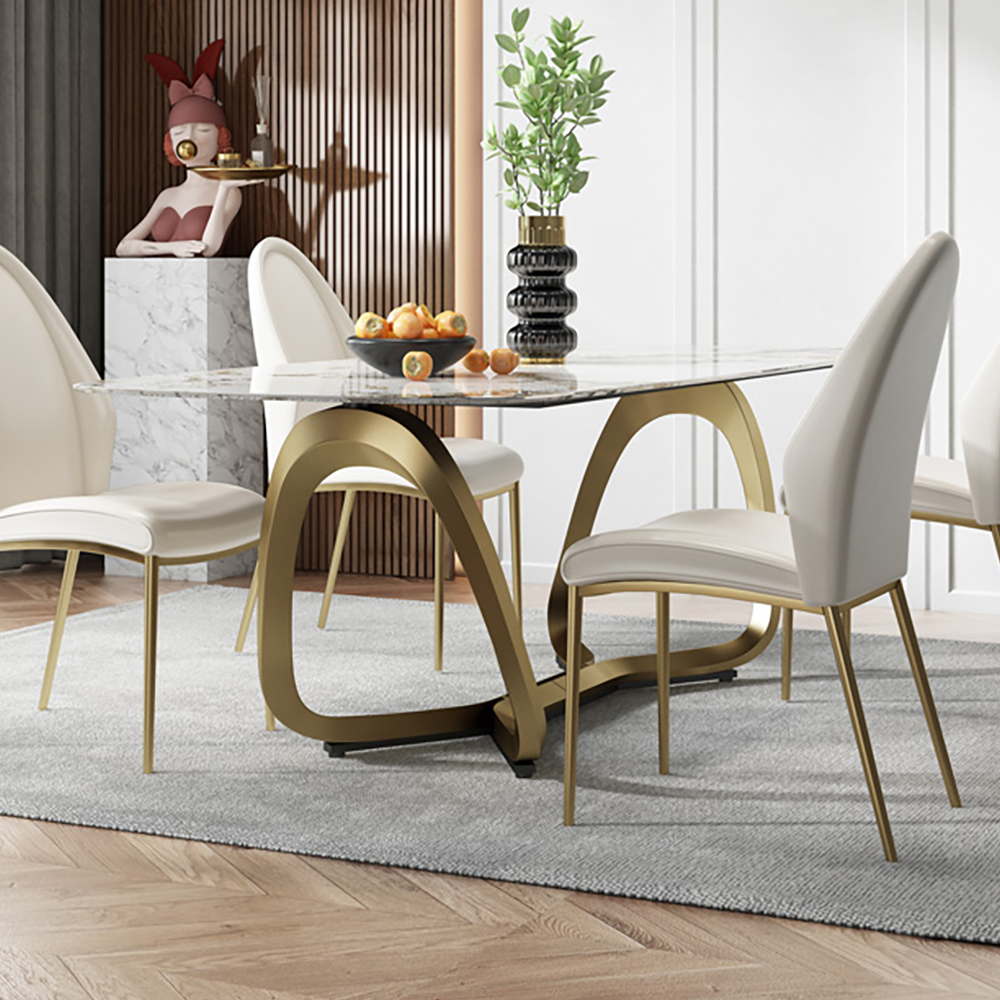 

63" Contemporary Rectangle Stone & Stainless Steel Dining Table