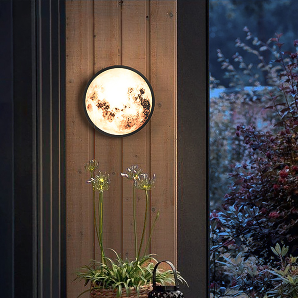 

16" Artistic Flush Mounted Round Outdoor Lighting Wall Sconces Moon Surface