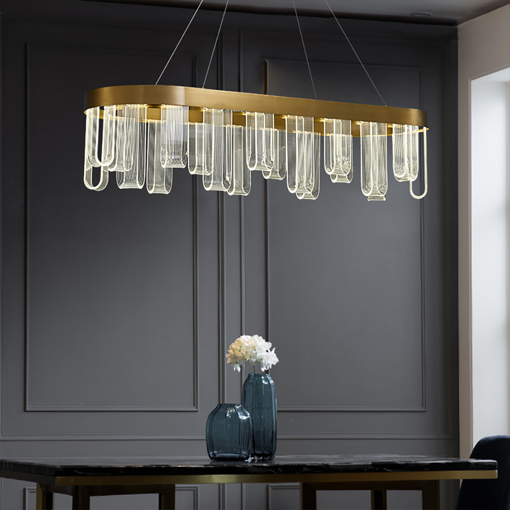 

Contemporary Oval Glass LED Kitchen Island Light with Warm Light