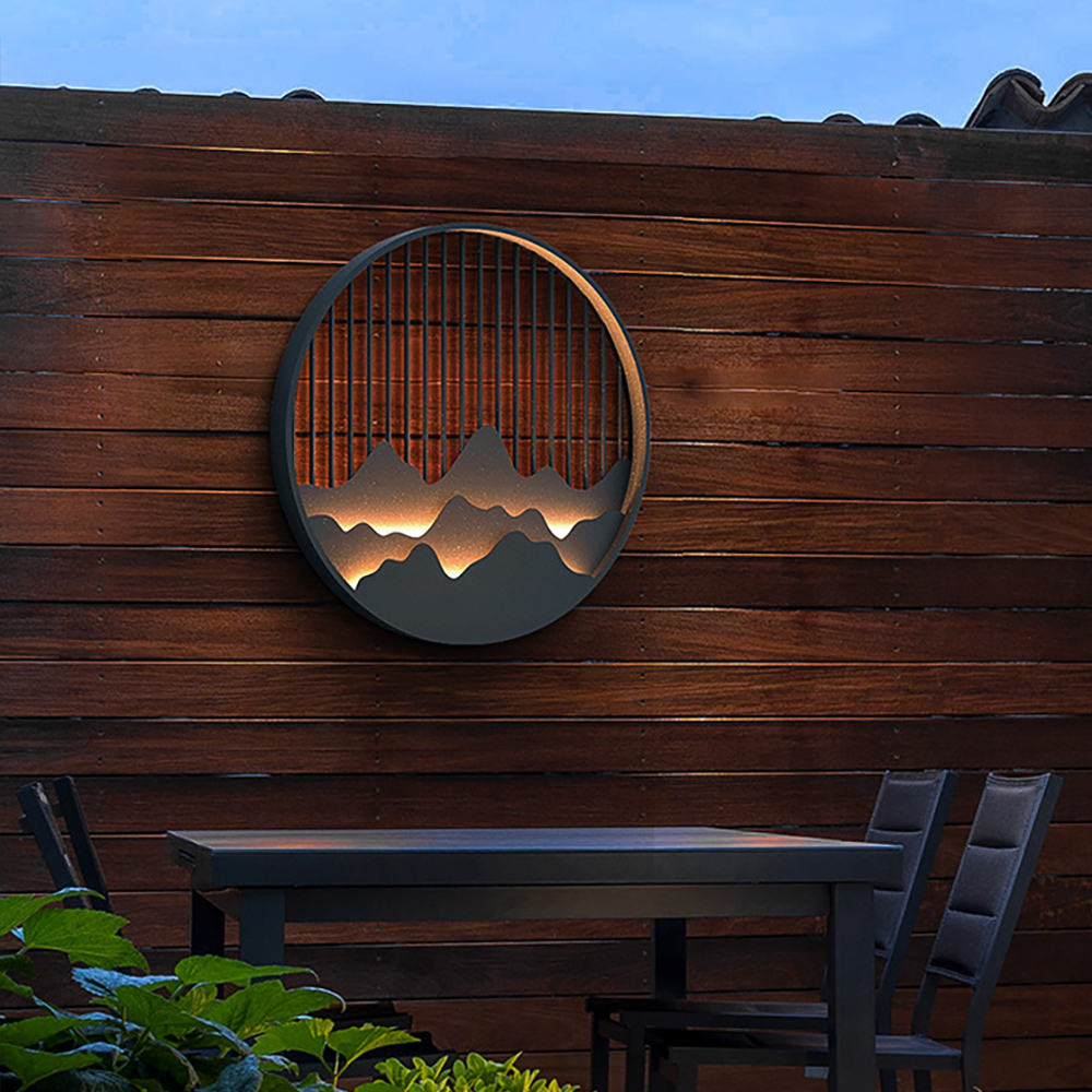 Outdoor Flush Mounted Wall Lighting Sconces LED Circle Layered Mountain Pattern
