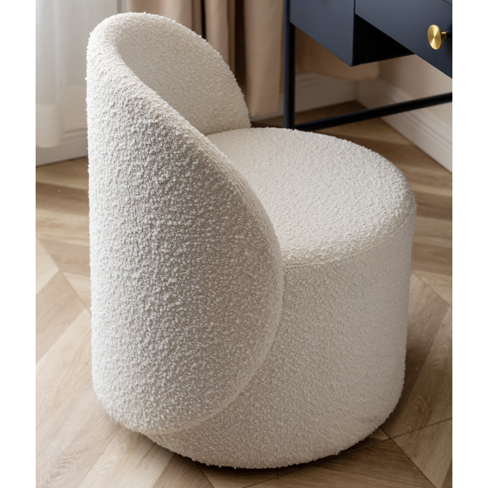 Nordic Boucle Round Vanity Stool Swviel Accent Chair with Low Back