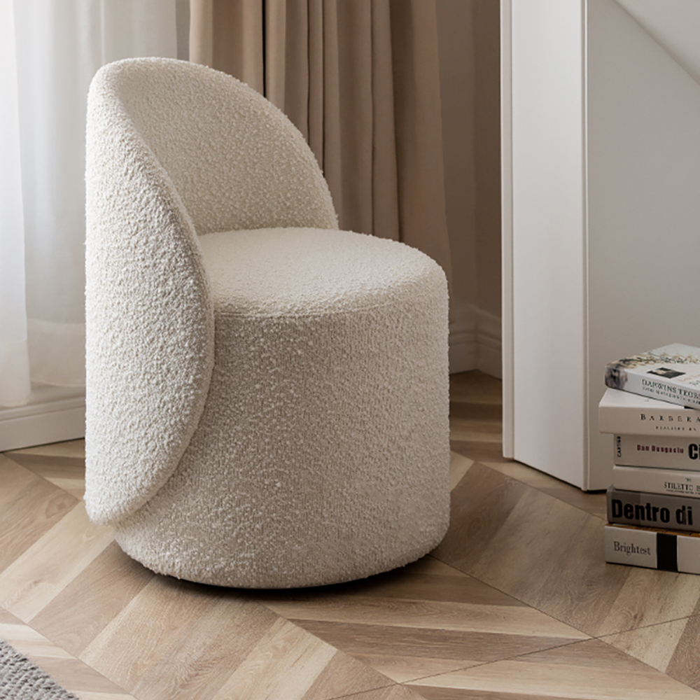 Modern Beige Round Swivel Vanity Stool Accent Chair with Semi-Circular Back